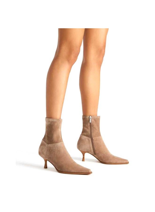Atsroel Womens Brown Suede Fall Boots with Side Zip, Ankle, Mid Calf, Pointed Toe, Kitten Heel, Dressy, Short Boots, A-brown, 10 - Image 3