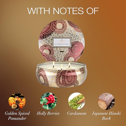 Voluspa Gilt Pomander Hinoki, 3 Wick Tin Candle, 12 Ounces, 40 Hour Burn Time, Coconut Wax for Clean Burning, Handcrafted in the USA - Image 3