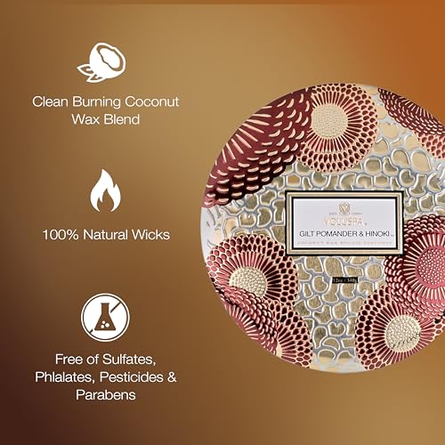 Voluspa Gilt Pomander Hinoki, 3 Wick Tin Candle, 12 Ounces, 40 Hour Burn Time, Coconut Wax for Clean Burning, Handcrafted in the USA - Image 4