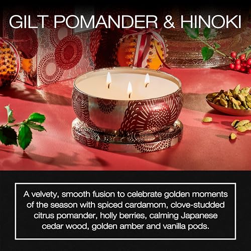 Voluspa Gilt Pomander Hinoki, 3 Wick Tin Candle, 12 Ounces, 40 Hour Burn Time, Coconut Wax for Clean Burning, Handcrafted in the USA - Image 2