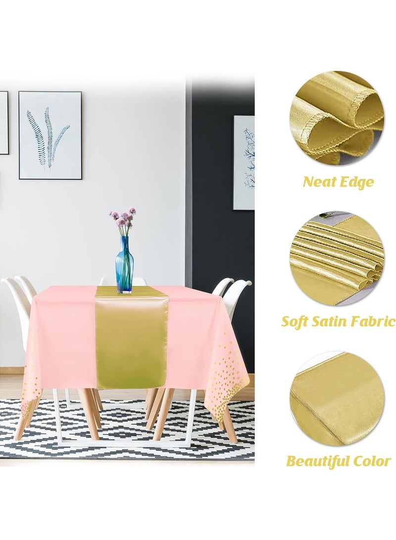 Tablecloth,Pink and Gold Tablecloths Set with Satin Runner – 54 x 108 Inch Durable Washable Polyester Tablecloth, Elegant Pink Gold Table Cover for Round & Rectangular Tables, Wedding Table Linen, Baby Shower, Graduation, Birthday, Party Decorations - Image 3