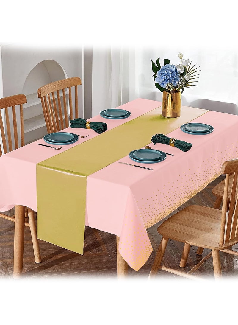 Tablecloth,Pink and Gold Tablecloths Set with Satin Runner – 54 x 108 Inch Durable Washable Polyester Tablecloth, Elegant Pink Gold Table Cover for Round & Rectangular Tables, Wedding Table Linen, Baby Shower, Graduation, Birthday, Party Decorations - Image 4