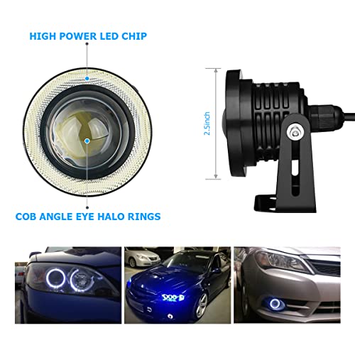AICEL 2PCS Car Angel Eye Fog Light, Round COB LED Lamp High Power Bright with White Halo Angel Eye Rings Headlight, Universal Daytime Running Light DRL Car Driving Bulbs Projector (Yellow) - Image 2