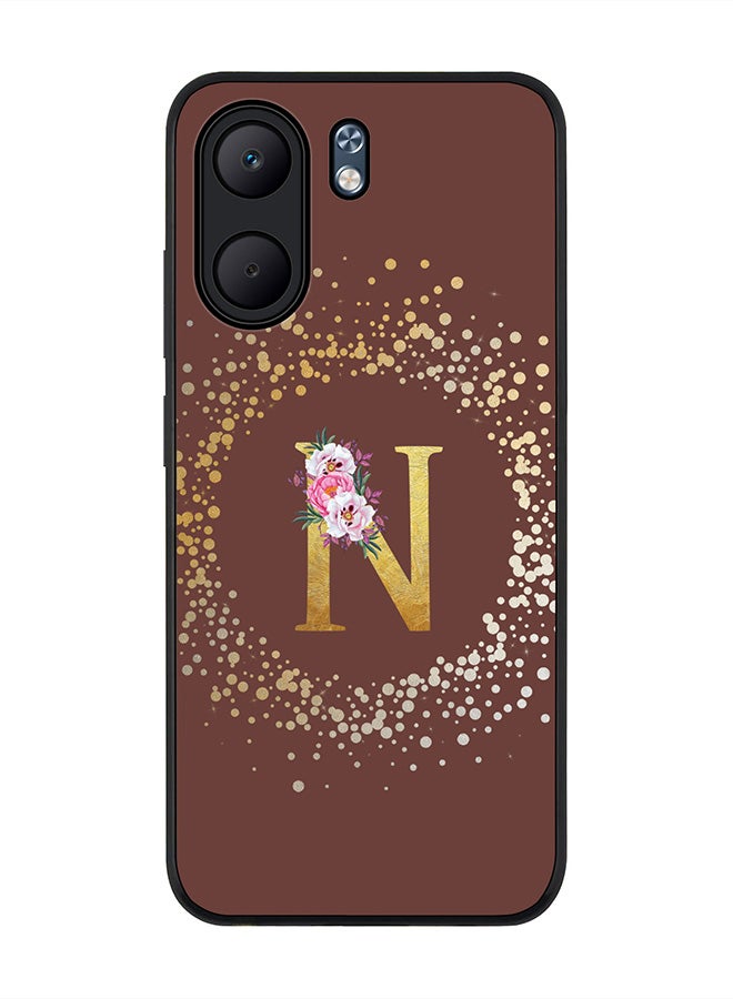 Stylizedd For Oppo A5x 5G / A5x 4G Case,Slim fit Camera Protection, Shockproof Thin Phone cover  - Custom Monogram Floral - N  (Brown )