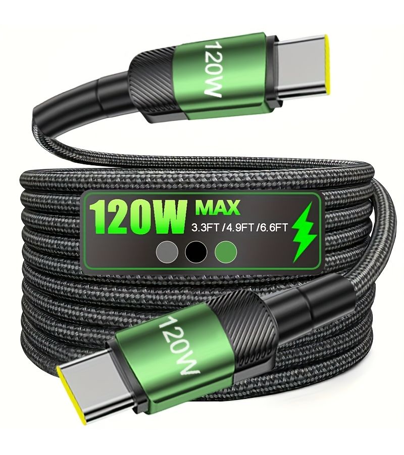 120W Multifunctional 200cm 6.5ft Dual Type C Cable Nylon Braided Charging And Data Transfer For Smartphones Tablets And Laptops - Image 5