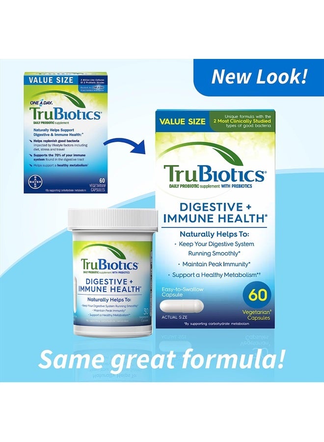 TruBiotics Probiotics for Digestive & Immune Health, Supports Regularity & Helps Relieve Abdominal Discomfort, Gas & Bloating, 2 Clinically Studied Probiotic Strains, Plus Prebiotics, 60 Capsules - Image 2