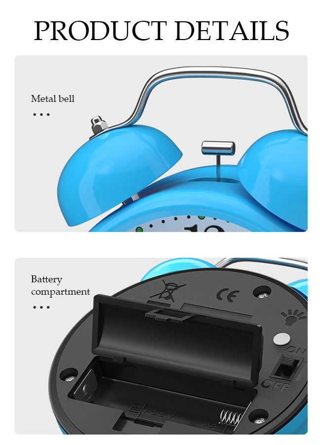 DUNISO Twin Bell Loud Alarm Clock，Silent Non-Ticking Retro Quartz Alarm Clock with Backlight，Quartz Analog Alarm Clock，Suitable for Bedroom, Home or Office - Image 3