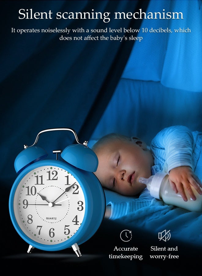 DUNISO Twin Bell Loud Alarm Clock，Silent Non-Ticking Retro Quartz Alarm Clock with Backlight，Quartz Analog Alarm Clock，Suitable for Bedroom, Home or Office - Image 5