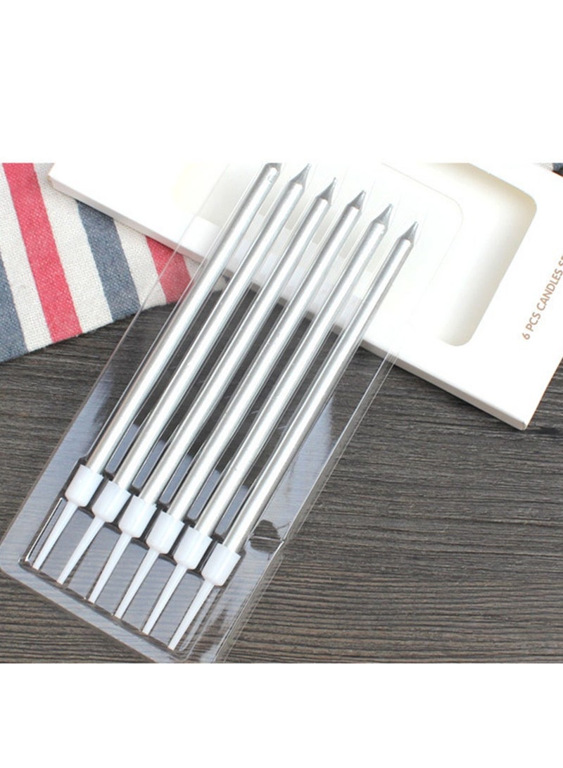 l&wen 6 PCS Candles Set, Metallic Long Thin Birthday Candles with Holders, Glitter Party Candles for Birthday, Wedding, Party Decorations (Silver) - Image 2