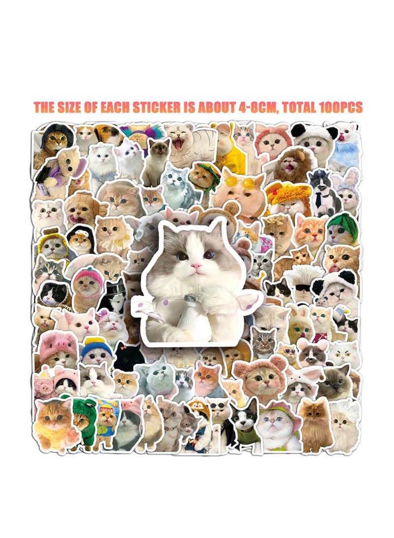 Excefore 100 Pcs Cute Cat Stickers, Water Bottle Stickers, Waterproof Stickers, Animal Sticker Aesthetic, Funny Cat Stickers Set for Water Bottles, Laptops, Skateboards, Phone, Luggage, Fridge, Guitar, Gift - Image 2