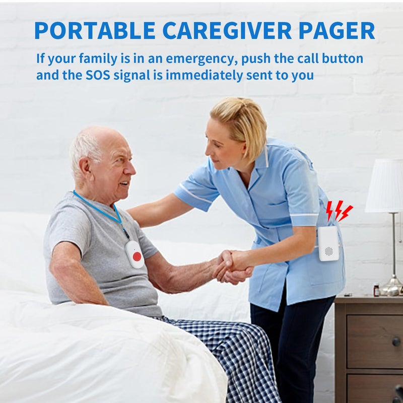 MERLRR Wireless Caregiver Pager Nurse Alert System SOS Call Button Vibration Pager Nurse Calling Alert System with 58 Melodies 4 Adjust Volume Levels for Patients Seniors Elderly Monitoring at Home - Image 3