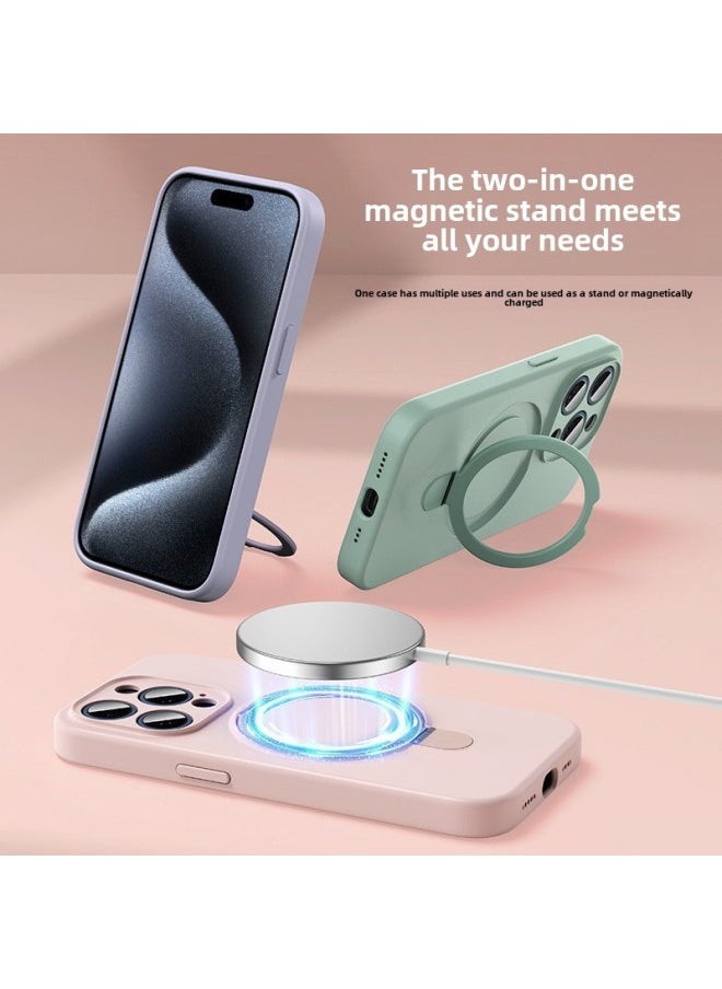 Generic - Apple 16 Mobile Phone Case Magsafe Bracket Magnetic 15promax Liquid Silicone IPhone14 Protective Cover Soft-Color:Charcoal Gray Black Bracket Model With Packaging-Applicable Models:iPhone12 - Image 1