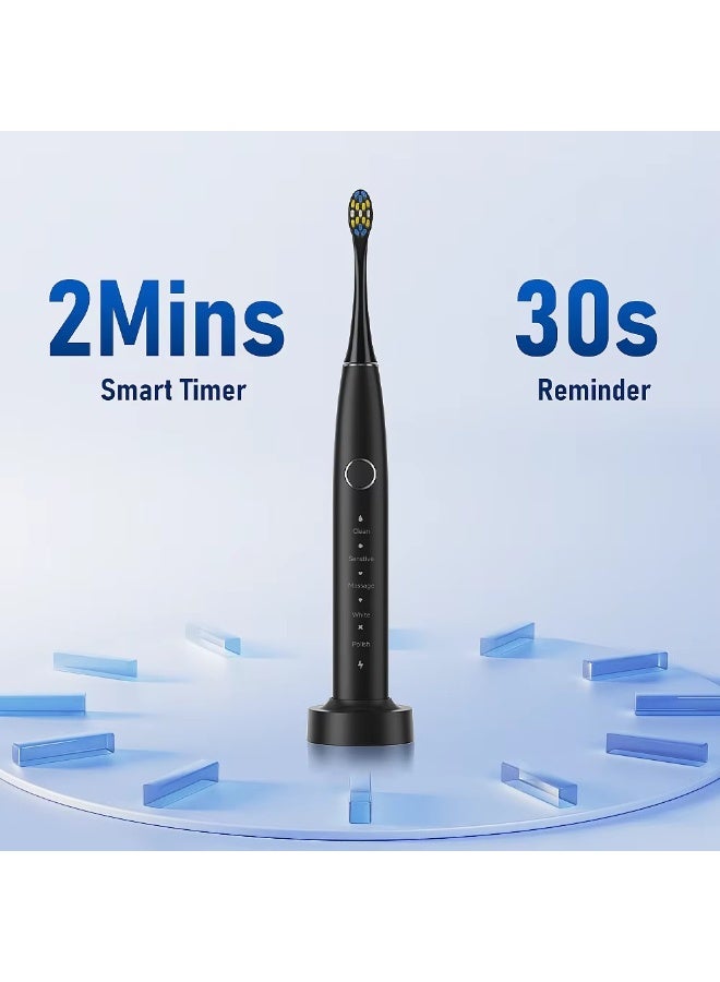 AirYoung فرشاة أسنان كهربائية - 5 أوضاع تنظيف ، 6 رؤوس فرشاة قابلة للاستبدال ، IPX7 مقاومة للماء ، ترقية قاعدة الشحن اللاسلكي - للمنزل والسفر - Image 5