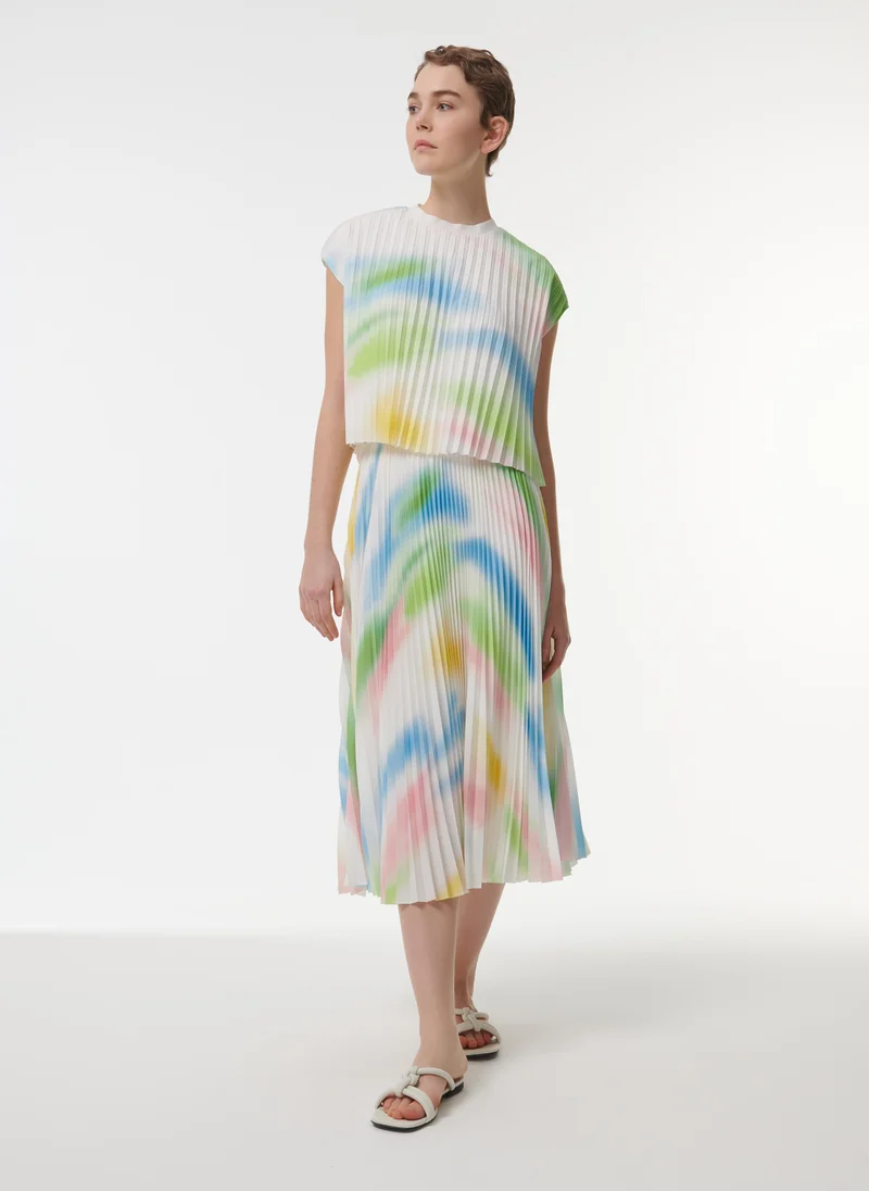 Abstract Print Pleated Skirt - Shorter Length