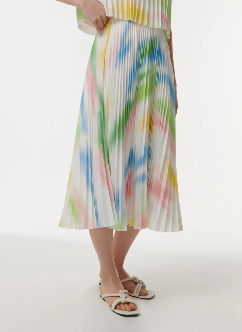 Leem  Abstract Print Pleated Skirt - Shorter Length for Women | Best Price UAE