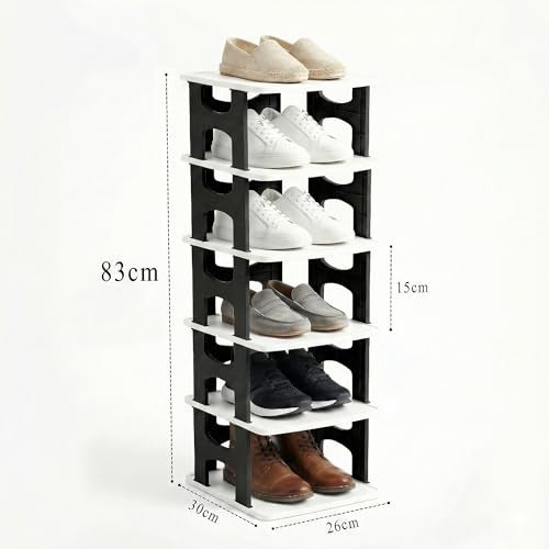 VERAT 6 Tier Shoes Rack/Foldable Shoe Rack/Adjustable Shoe Organizers/Shoe Rack Plastic/Shoe Stand Foldable/Multipurpose Footwear Stand for Home/Closet for Toys/Shoes/Slipers/Storage Organizer(Black) - Image 2