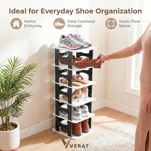 VERAT 6 Tier Shoes Rack/Foldable Shoe Rack/Adjustable Shoe Organizers/Shoe Rack Plastic/Shoe Stand Foldable/Multipurpose Footwear Stand for Home/Closet for Toys/Shoes/Slipers/Storage Organizer(Black) - Image 3