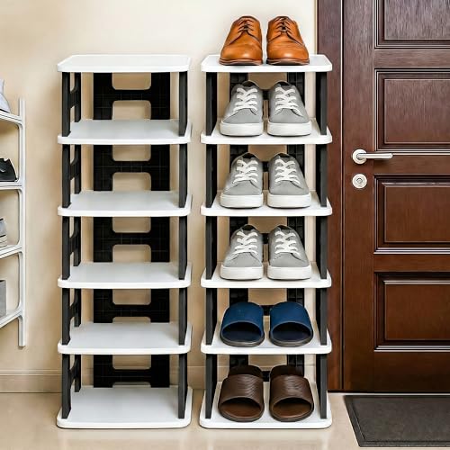 VERAT 6 Tier Shoes Rack/Foldable Shoe Rack/Adjustable Shoe Organizers/Shoe Rack Plastic/Shoe Stand Foldable/Multipurpose Footwear Stand for Home/Closet for Toys/Shoes/Slipers/Storage Organizer(Black) - Image 1
