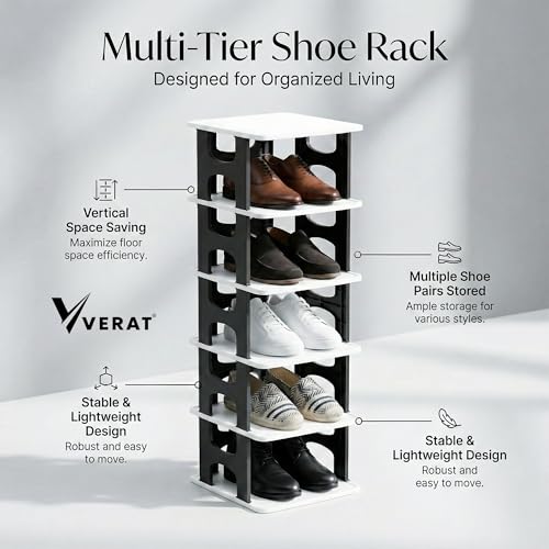 VERAT 6 Tier Shoes Rack/Foldable Shoe Rack/Adjustable Shoe Organizers/Shoe Rack Plastic/Shoe Stand Foldable/Multipurpose Footwear Stand for Home/Closet for Toys/Shoes/Slipers/Storage Organizer(Black) - Image 4