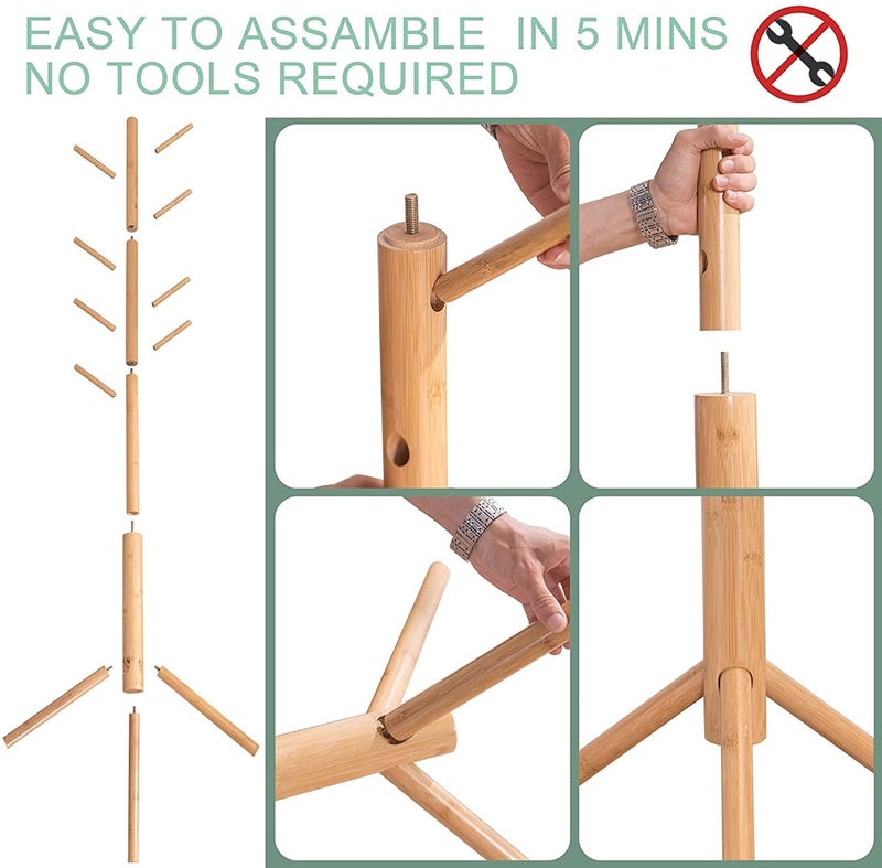 Ash  Roh Ash & Roh Wooden Coat Rack Tree Free Standing Wooden Coat, Purse, Entryway Coat Hanger Stand, Easy Assembly Hallway Entryway Tree with Solid Base for Hat, Clothes,Hand (Beige, 92-1) - Image 5