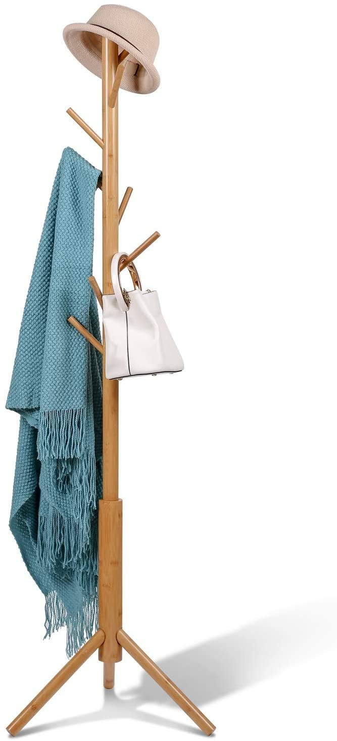 Ash  Roh Ash & Roh Wooden Coat Rack Tree Free Standing Wooden Coat, Purse, Entryway Coat Hanger Stand, Easy Assembly Hallway Entryway Tree with Solid Base for Hat, Clothes,Hand (Beige, 92-1) - Image 1