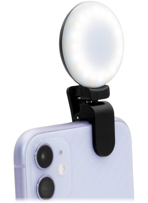 Rechargeable LED Ring Light with 360° Rotating Clip – 3 Brightness Levels for Selfie, Makeup, and Live Streaming – Black