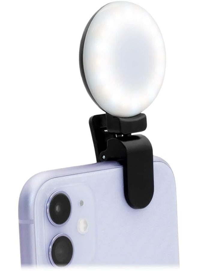 Generic Rechargeable LED Ring Light with 360° Rotating Clip – 3 Brightness Levels for Selfie, Makeup, and Live Streaming – Black  - Image 1