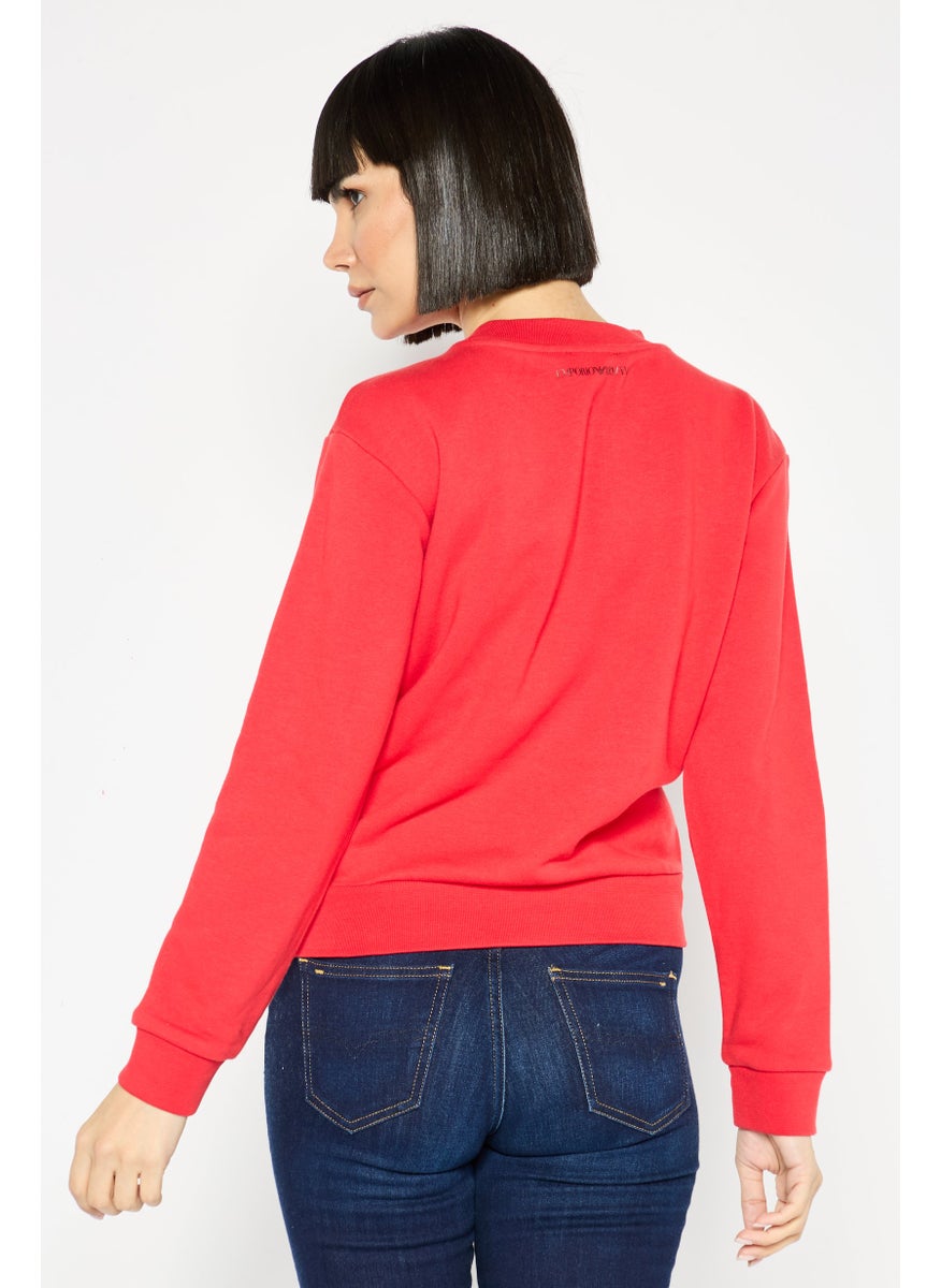 EMPORIO ARMANI - Women Crew Neck Graphic Long Sleeves Sweatshirt, Red Combo - Image 1