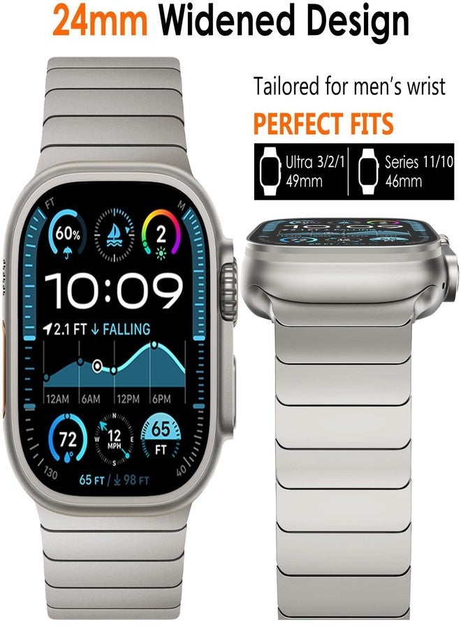 WINGLE Compatible for Apple Watch Band Ultra 2 Band Ultra 49mm 46mm 45mm 44mm 42mm Series 10 9 8 7 for Men, 24mm Wide Stainless Steel Metal Bands for Apple iWatch SE Series 6 5 4 Link, Titanium - Image 2
