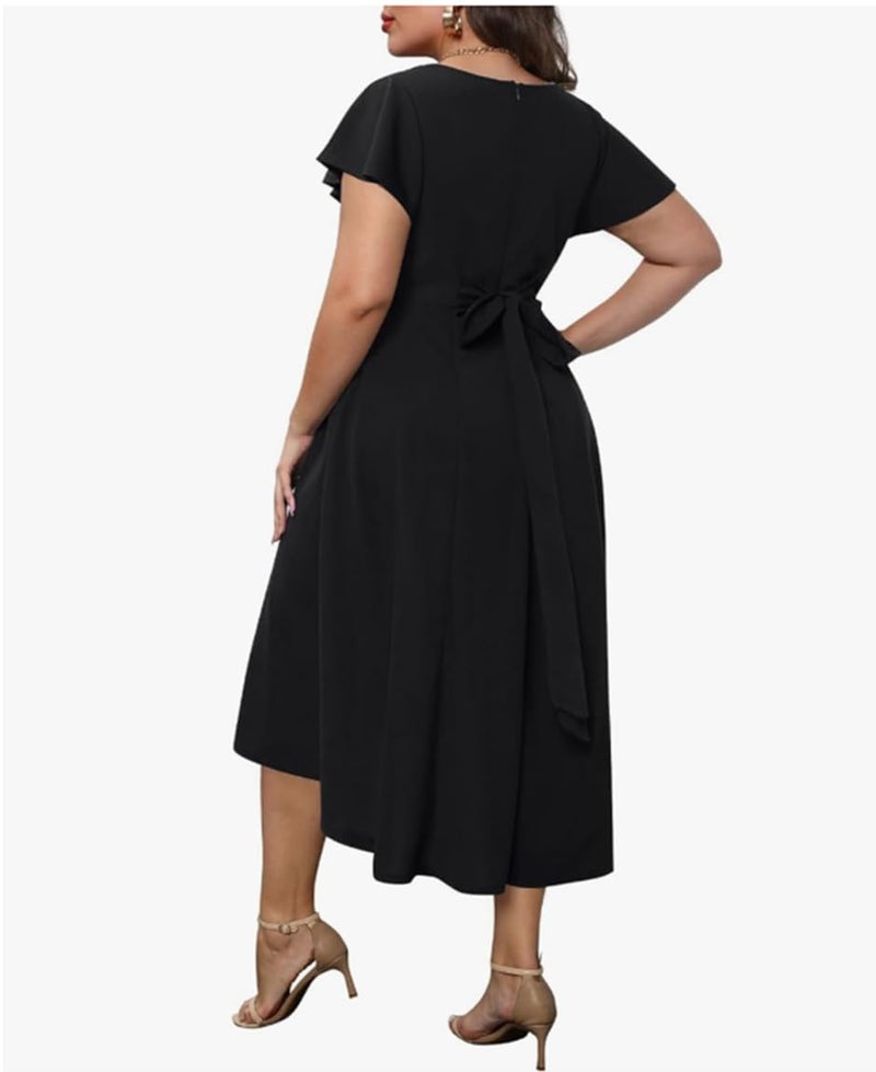 TATAIYA Women Plus Size V-Neck High-Low Maxi Maxi Gown Dress (Black_3XL) - Image 2