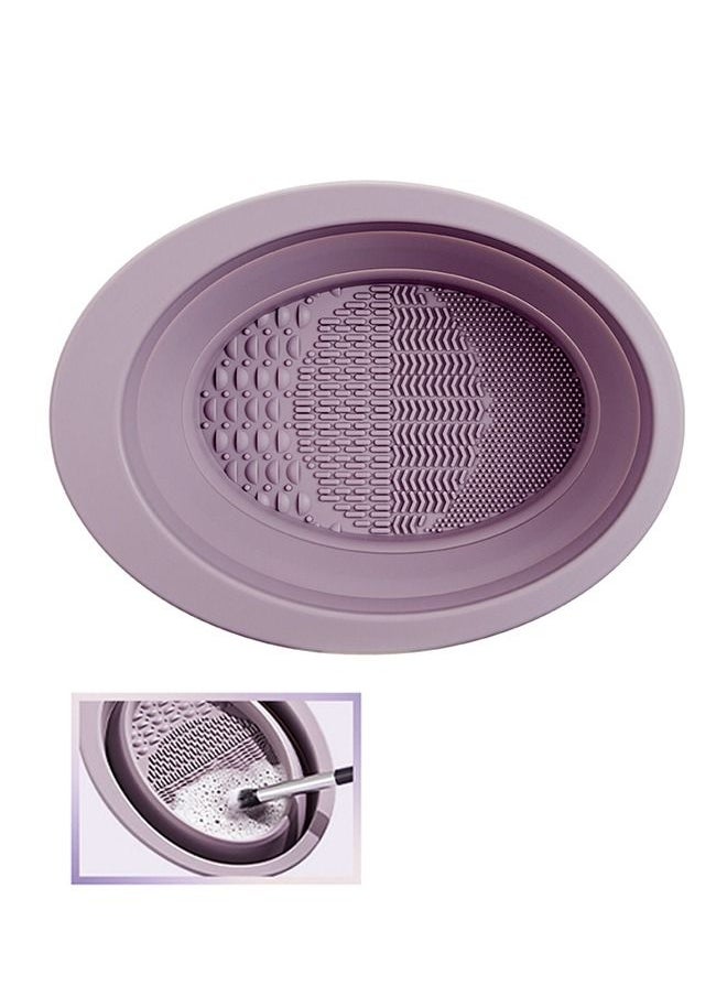 Generic Silicone Makeup Brush Cleaner Mat, Foldable Multi Texture Cleaning Bowl, High Temperature Resistance Makeup Brush Cleaning Tool (Purple)  - Image 1