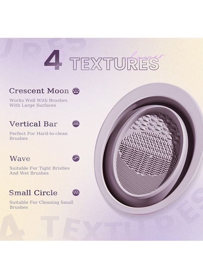 Generic Silicone Makeup Brush Cleaner Mat, Foldable Multi Texture Cleaning Bowl, High Temperature Resistance Makeup Brush Cleaning Tool (Purple)  - Image 4