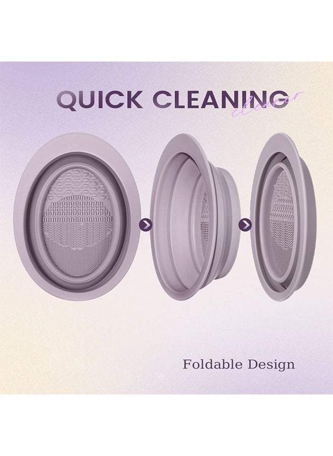 Generic Silicone Makeup Brush Cleaner Mat, Foldable Multi Texture Cleaning Bowl, High Temperature Resistance Makeup Brush Cleaning Tool (Purple)  - Image 3