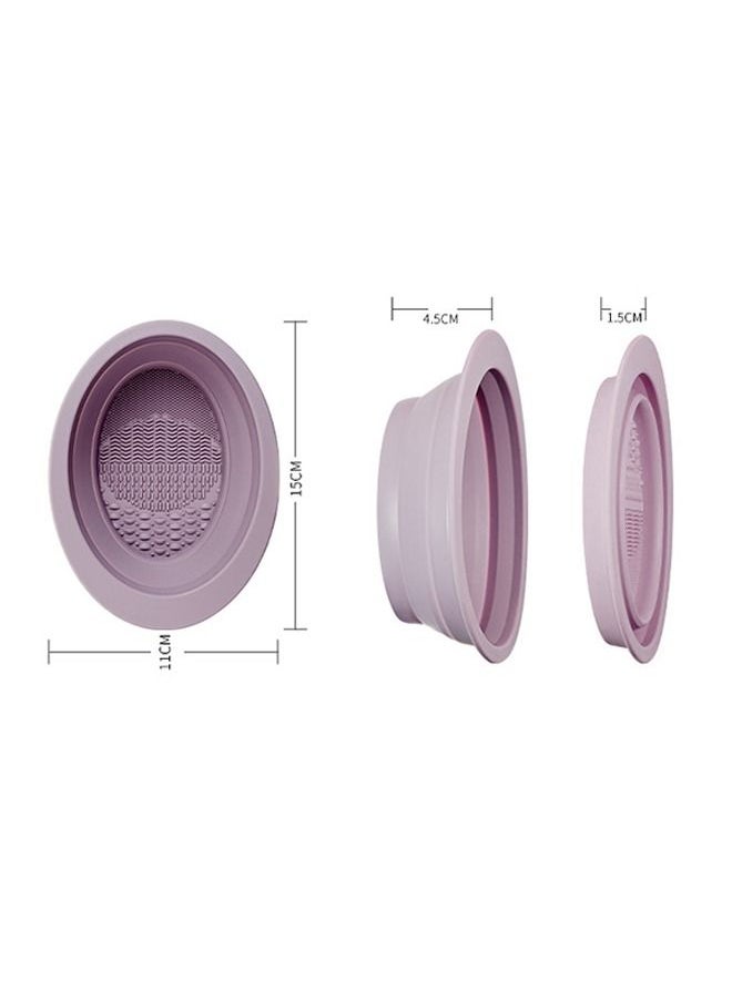 Generic Silicone Makeup Brush Cleaner Mat, Foldable Multi Texture Cleaning Bowl, High Temperature Resistance Makeup Brush Cleaning Tool (Purple)  - Image 2