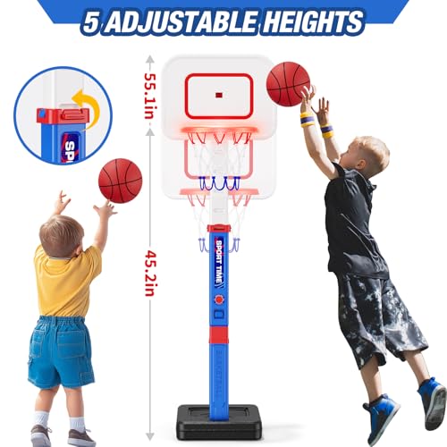 HYES Toddler Basketball Hoop with ScoreboardLED Basketball Rim4 Balls 55 Height Adjustable Basketball Hoop for Kids 35 Indoor Outdoor Sport Toys Birthday Gifts for Baby Boys Girls - Image 5