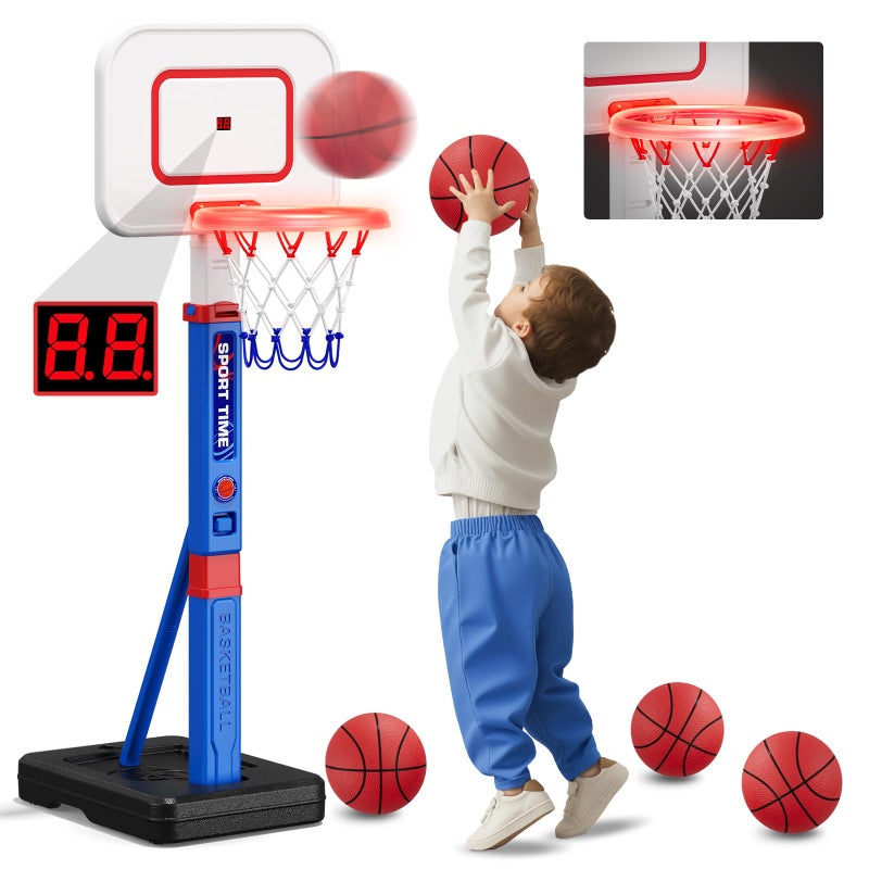 HYES Toddler Basketball Hoop with ScoreboardLED Basketball Rim4 Balls 55 Height Adjustable Basketball Hoop for Kids 35 Indoor Outdoor Sport Toys Birthday Gifts for Baby Boys Girls - Image 3