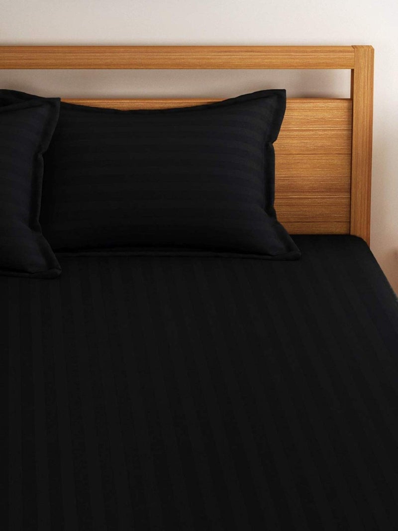 KAWI Single Bedsheet Elastic Fitted Glace Cotton with 1 Pillow Cover,200 TC (Size 72X48X up to 8 Inches Mattress) - Black - Image 3