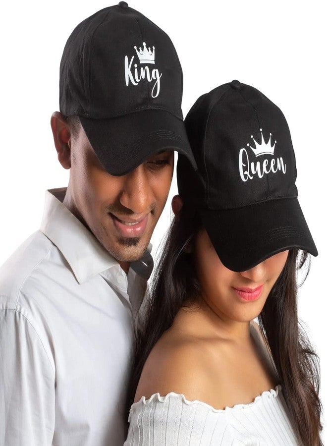 AICA King Queen Cotton Cap for Men and Women � Black & Black, Adjustable Strap, Free Size (Pack of 2) - Image 3