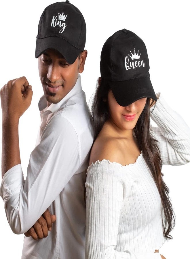 AICA King Queen Cotton Cap for Men and Women � Black & Black, Adjustable Strap, Free Size (Pack of 2) - Image 1