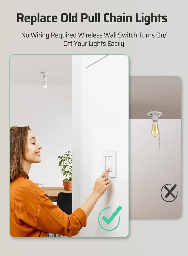DEWENWILS Remote Control Light Bulb Socket, Wireless Light Switch for Pull Chain Light Fixture, Remote Light Socket E26 E27 Bulb Base with Wall Mounted Wireless Controller, No Wiring, ETL Listed - Image 2