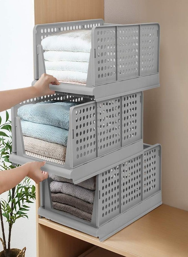 JEYANG Multipurpose Foldable Stackable Wardrobe Organizer for Clothes - Plastic Closet Storage for Kitchen, and Bathroom (Pack of 1, Grey) - Image 1