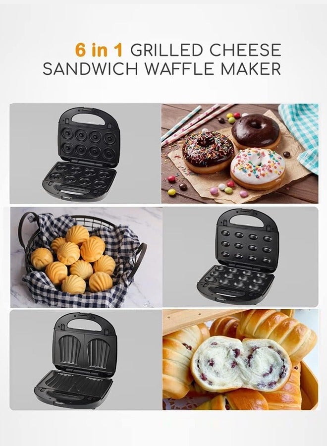 سوكاني السندوتشات,صانعة شطائر متعددة 6 في 1 ، صانعة وافل ، صانعة شواية ، صانعة دونات ، صانعة جوزات ، صانعة بيكت ، 750 واط أسود - Image 5