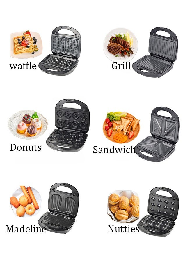 sokany - 6 In 1 Multi Sandwich Maker Waffle Maker Grill Maker Donuts Maker Nutties Maker Biscuts Maker,750W Black - Image 1