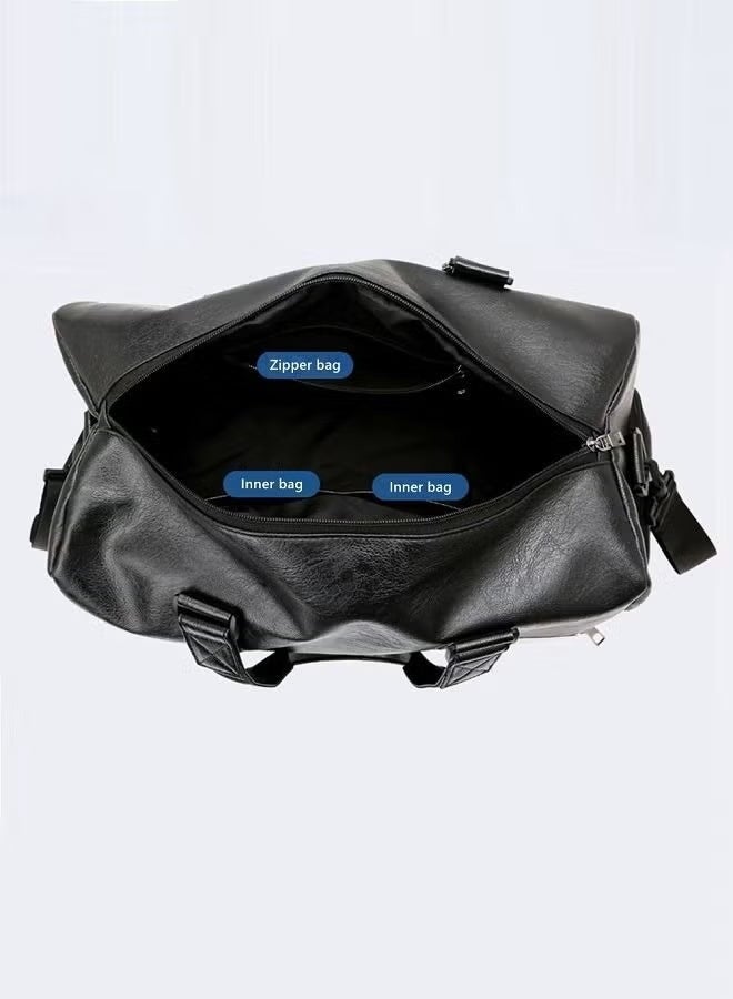 Unisex PU Leather Luggage Bag, Multifunctional Large Capacity Sports Bag for Men and Women,  Fitness Large Shoulder Bag with Independent Shoe Position, Dry and Wet Separation, Premium Textures Waterproof Business Gym Bag, Suitable for Travel Outdoor Sports Black (50*30*26cm) - Image 3