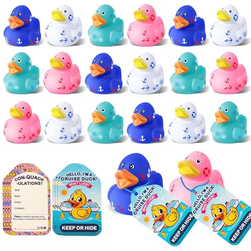 ANGGIKO 60 Pack Cruise Rubber Duck Kits Includes 20 Pcs Ducks Tags and Rubber Bands Cruise Ships Hiding Ducks Easter Basket Stuffers for Kids Party Favors Holiday Carnival Rewards Bath Beach Pool Toys - Image 1