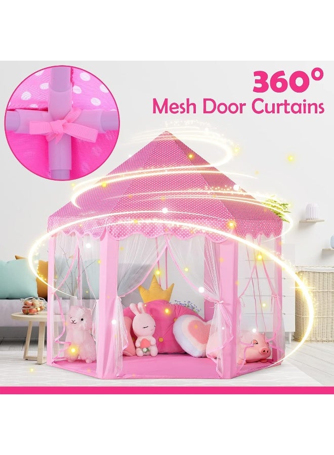 MOMENT Princess Castle Play Tent For Girls Large Kids Play Tents Hexagon Playhouse With Star Lights Toys - Image 4