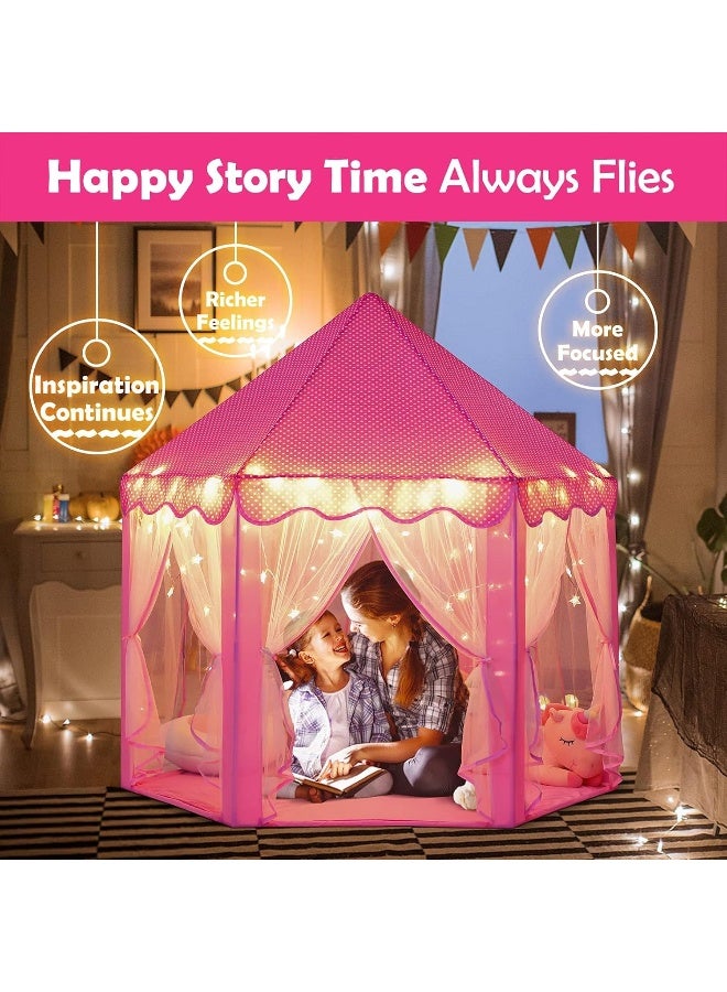 MOMENT Princess Castle Play Tent For Girls Large Kids Play Tents Hexagon Playhouse With Star Lights Toys - Image 2