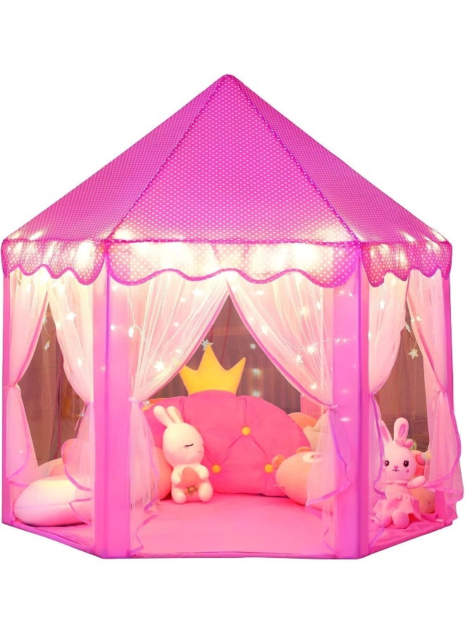 MOMENT Princess Castle Play Tent For Girls Large Kids Play Tents Hexagon Playhouse With Star Lights Toys - Image 1