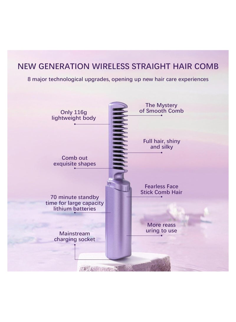 ARNOTEC Portable Wireless Hair Straightener Brush, Rechargeable USB Mini Hair Straightener & Curler, Cordless Styling Comb with Ceramic Coating, 4000mAh Battery for Travel & Daily Use - Image 2