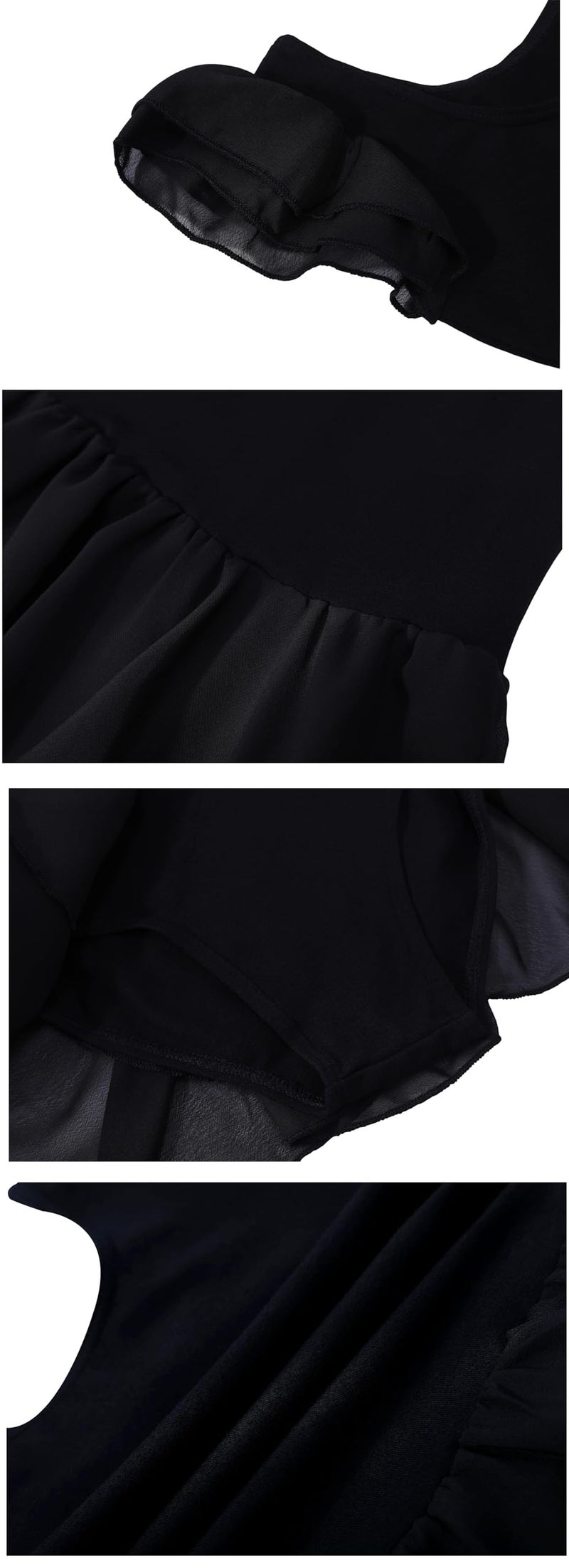 *daisysboutique* Girls Ballet Skirted Dress Ballerina Costume Ruffle Sleeve Tutu Dance Outfit Leotard (8-9 Years, Black) - Image 3